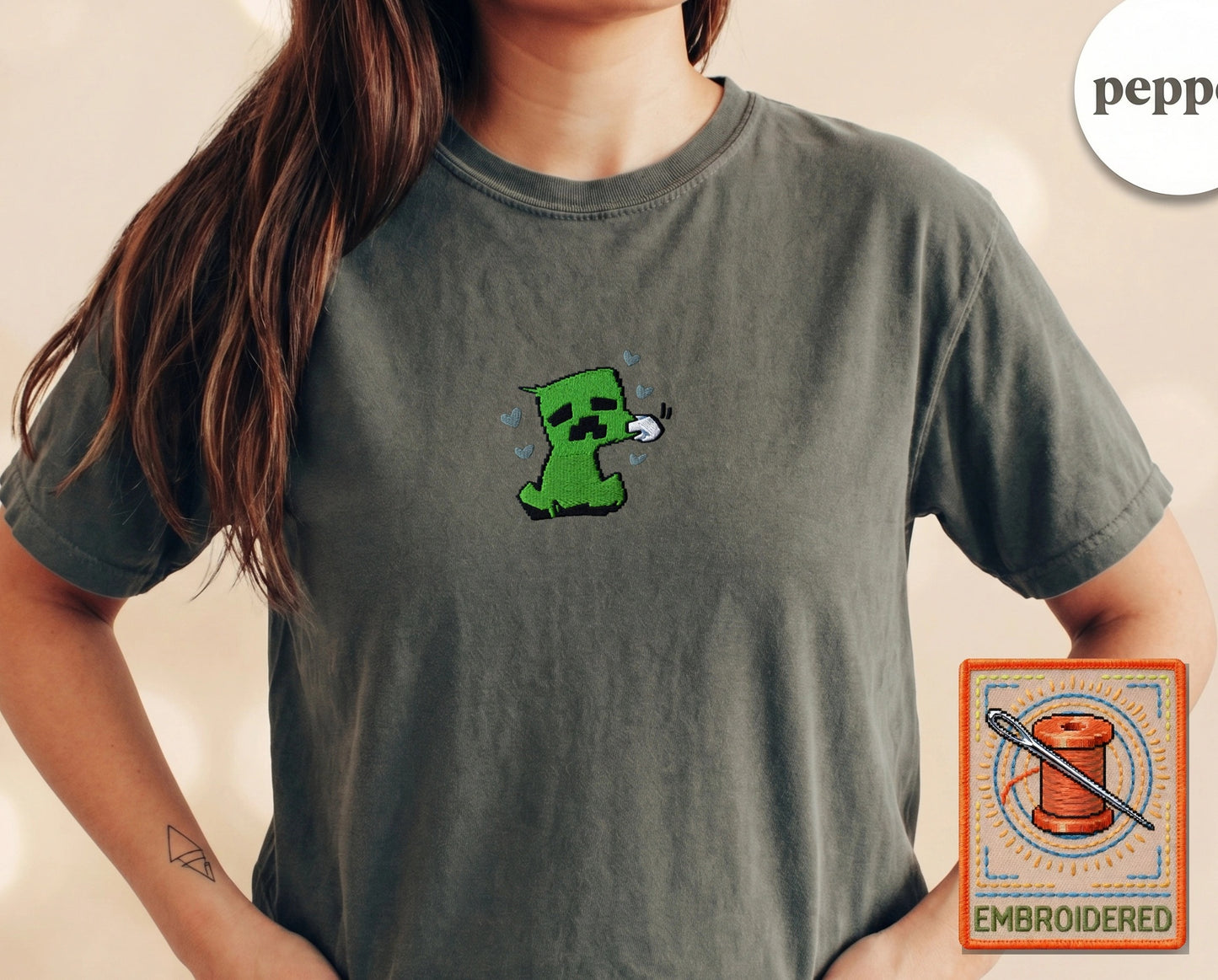 Minecraft Creeper Cute Embroidered T-Shirt — Pepper
