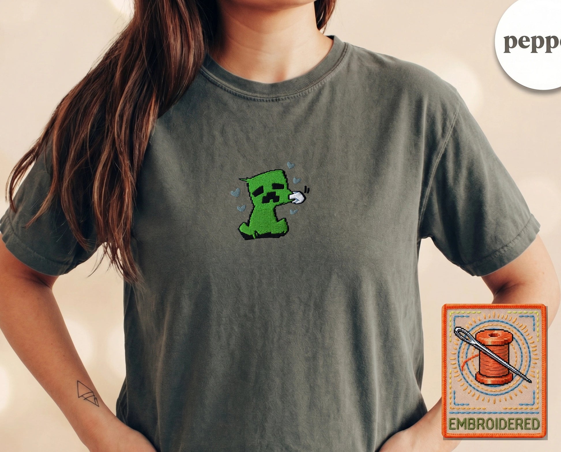 Minecraft Creeper Cute Embroidered T-Shirt — Pepper