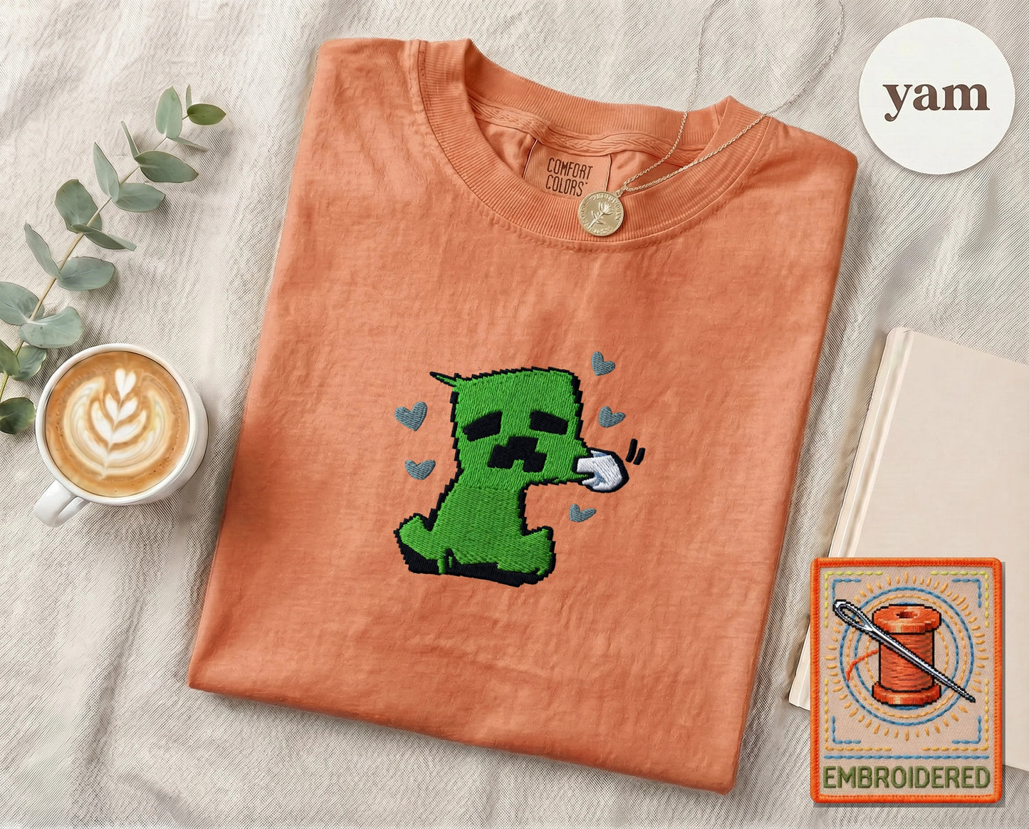 Minecraft Creeper Cute Embroidered T-Shirt — Yam