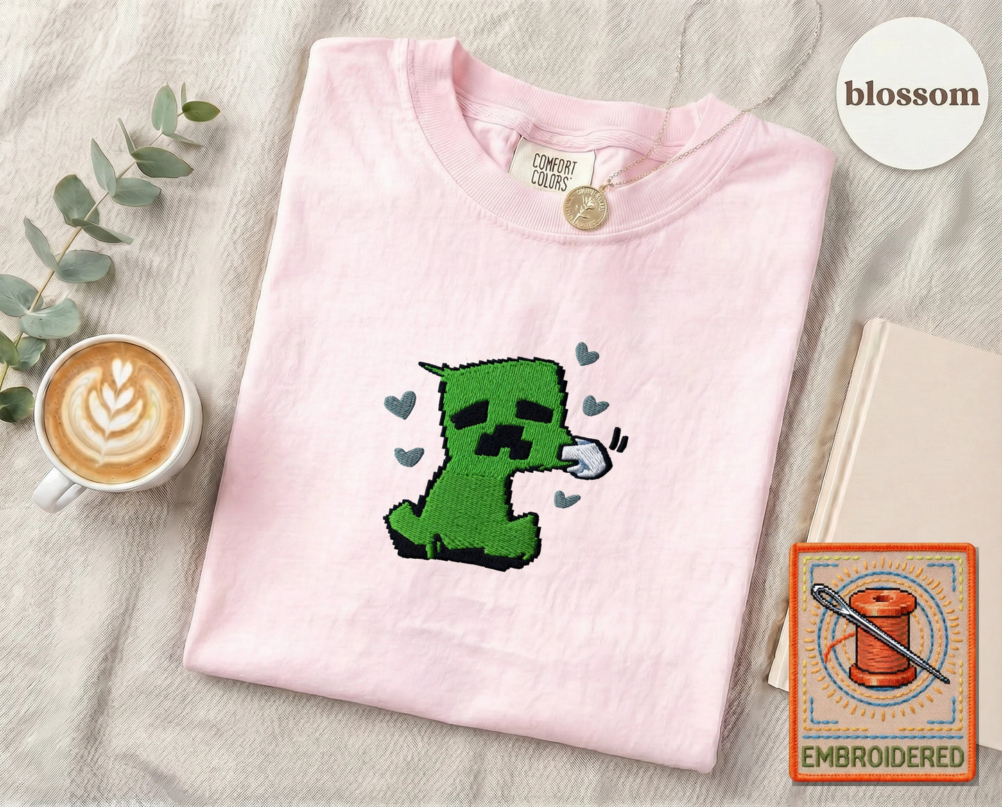 Minecraft Creeper Cute Embroidered T-Shirt — Blossom
