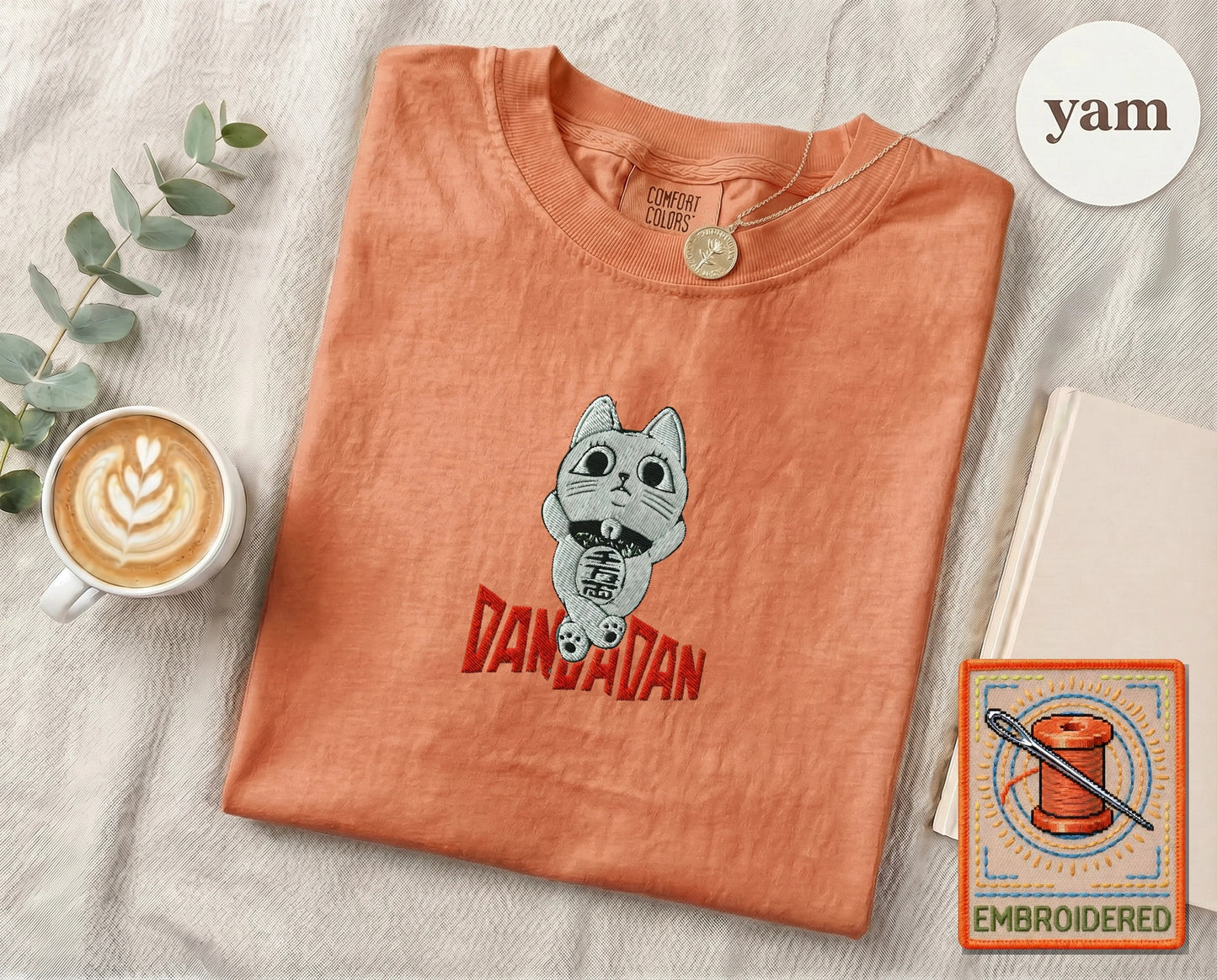 Lucky Cat Manga Embroidered T-Shirt — Yam