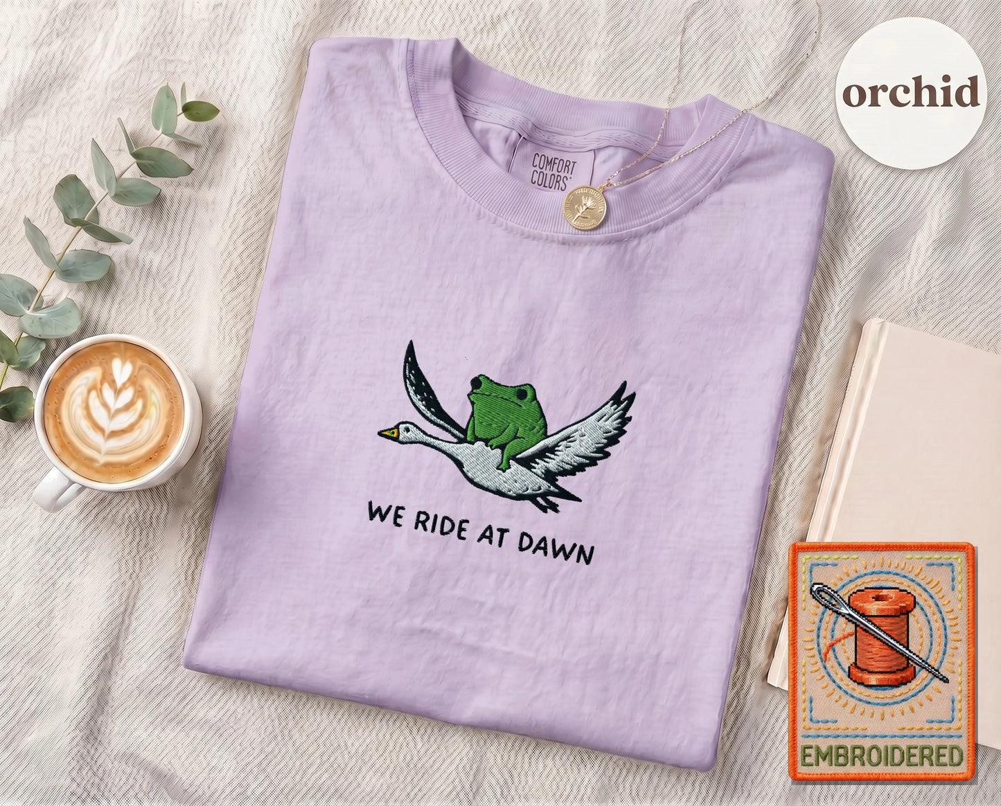 Embroidered Frog Duck Ride T-Shirt — Orchid