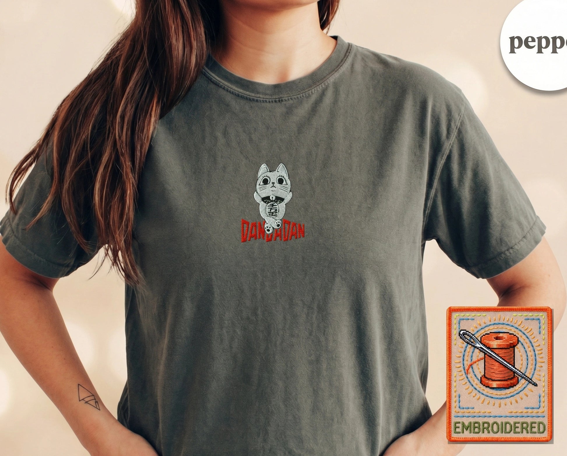 Lucky Cat Manga Embroidered T-Shirt — Pepper