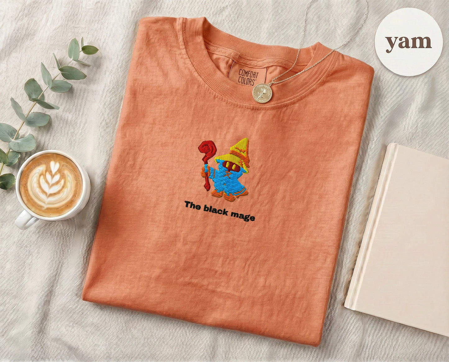 Embroidered Black Mage Cartoon T-Shirt — Yam