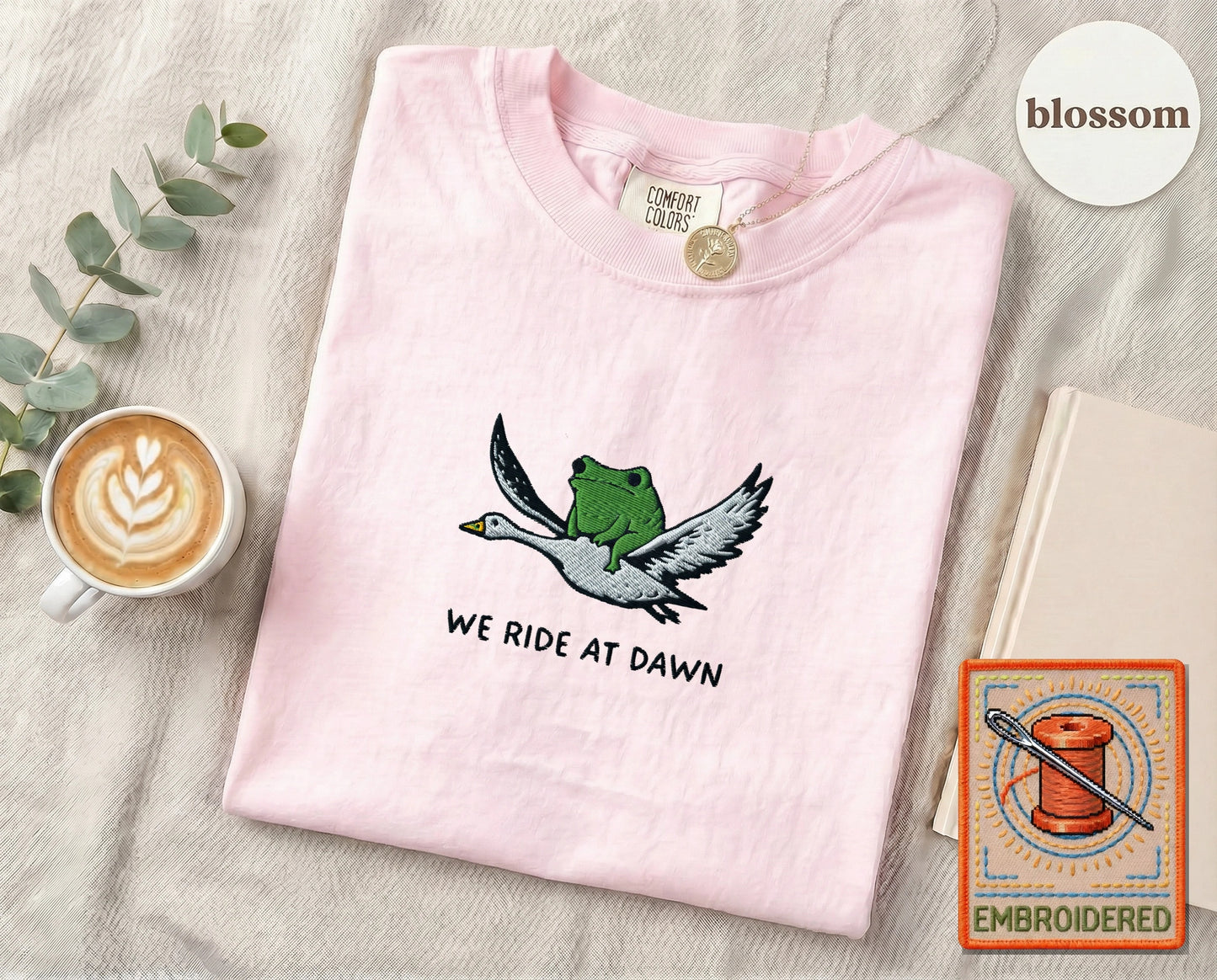 Embroidered Frog Duck Ride T-Shirt — Blossom